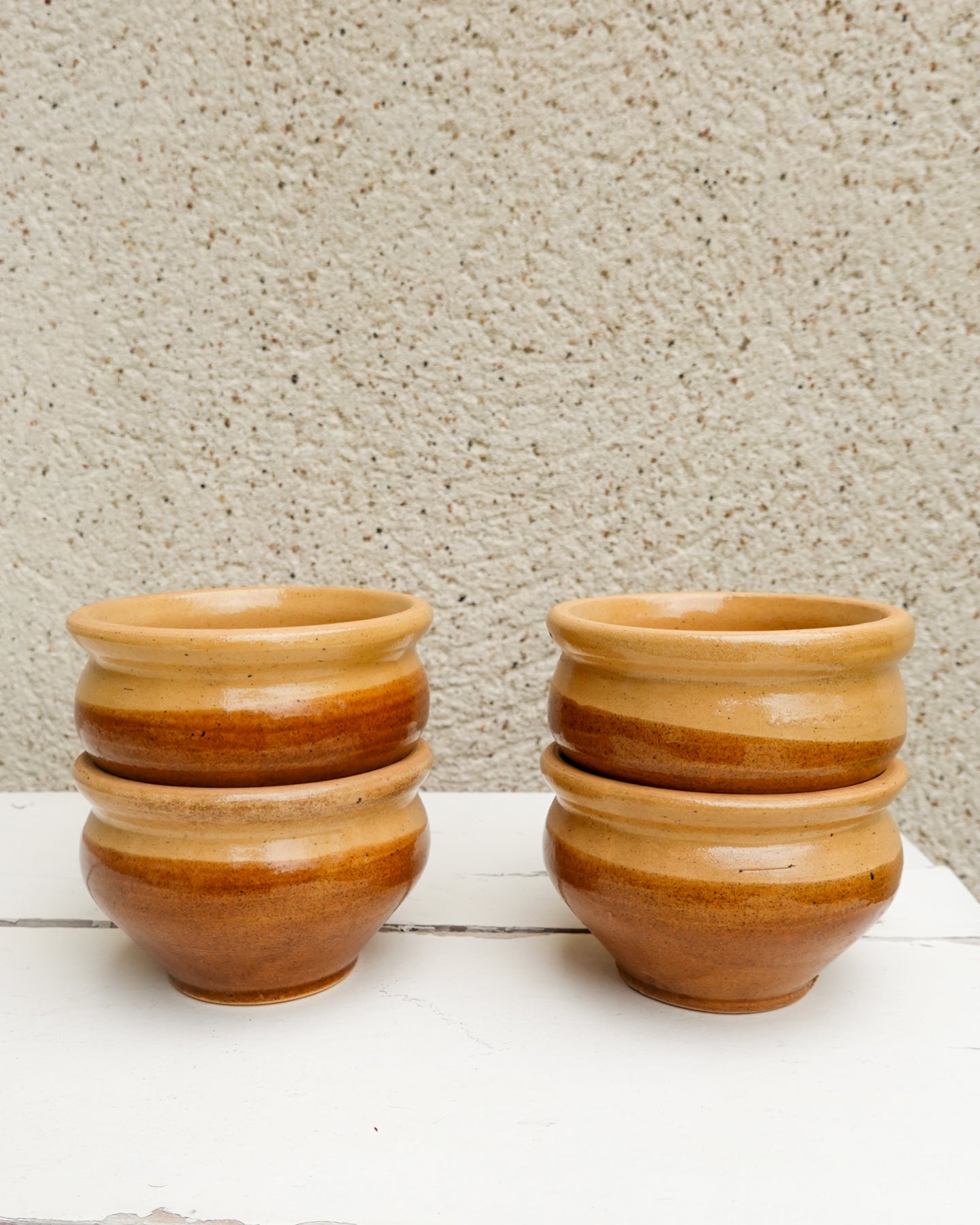 Lot de 4 bols en grès émaillé, Beige et Marron, made in France