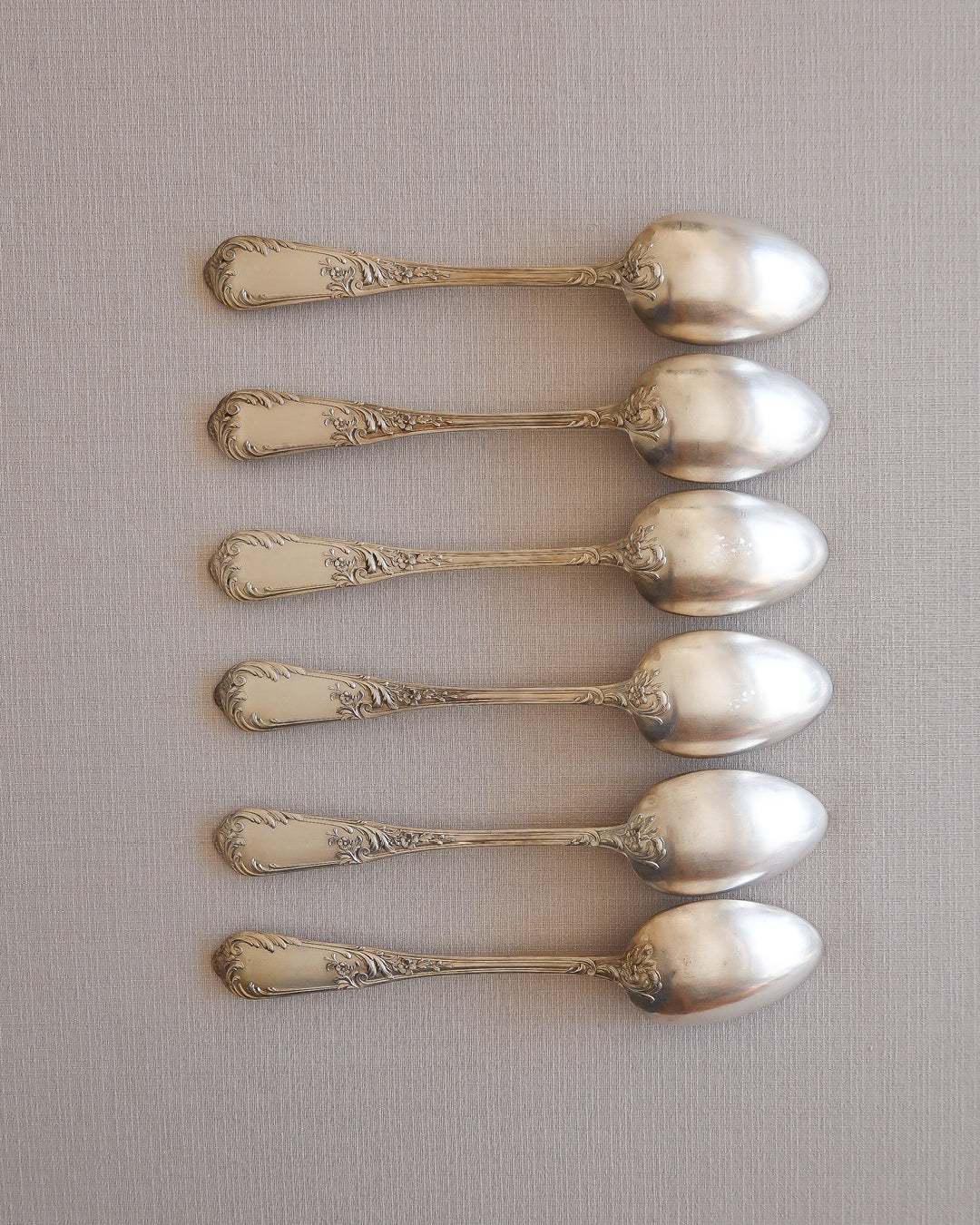 Lot de 6 cuillères à soupe vintage, métal argenté, style Art Nouveau