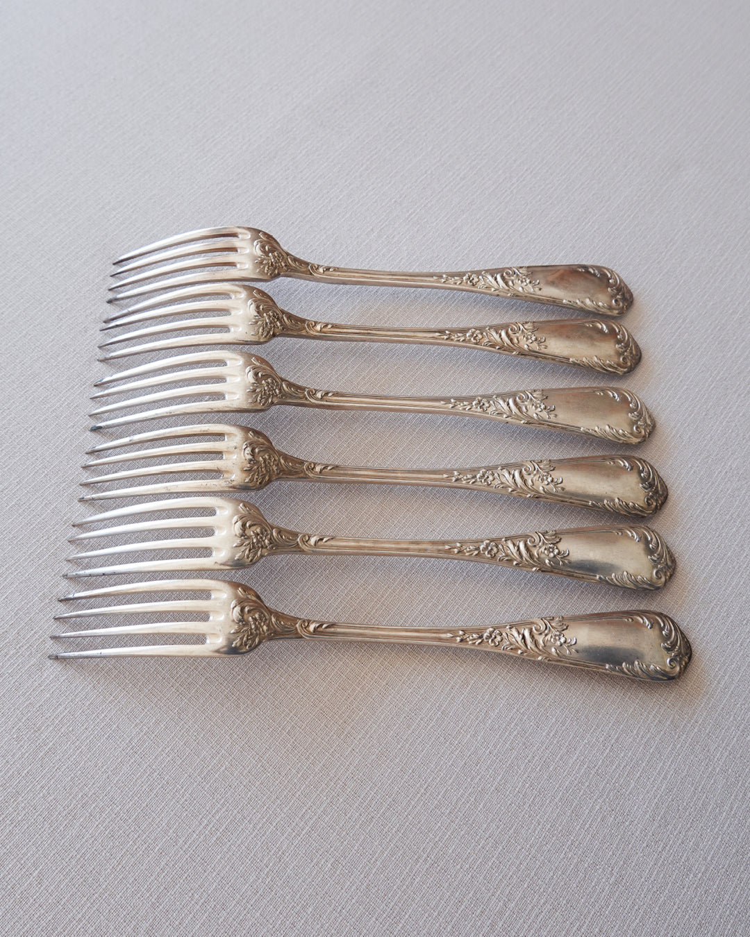 Lot de 6 fourchettes vintage en métal argenté, style Art Nouveau, manufacture Ravinet Denfer