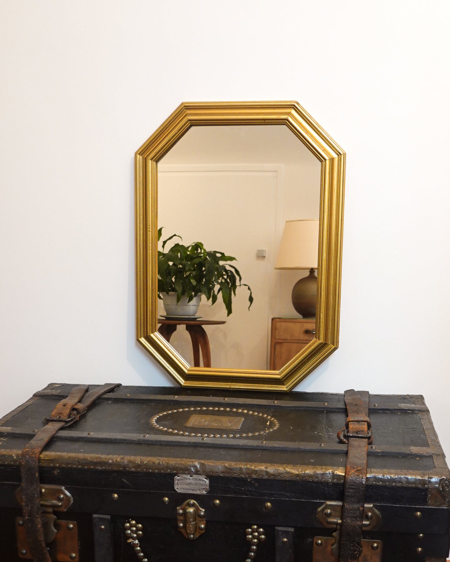 Miroir mural octogonal doré, style Art déco