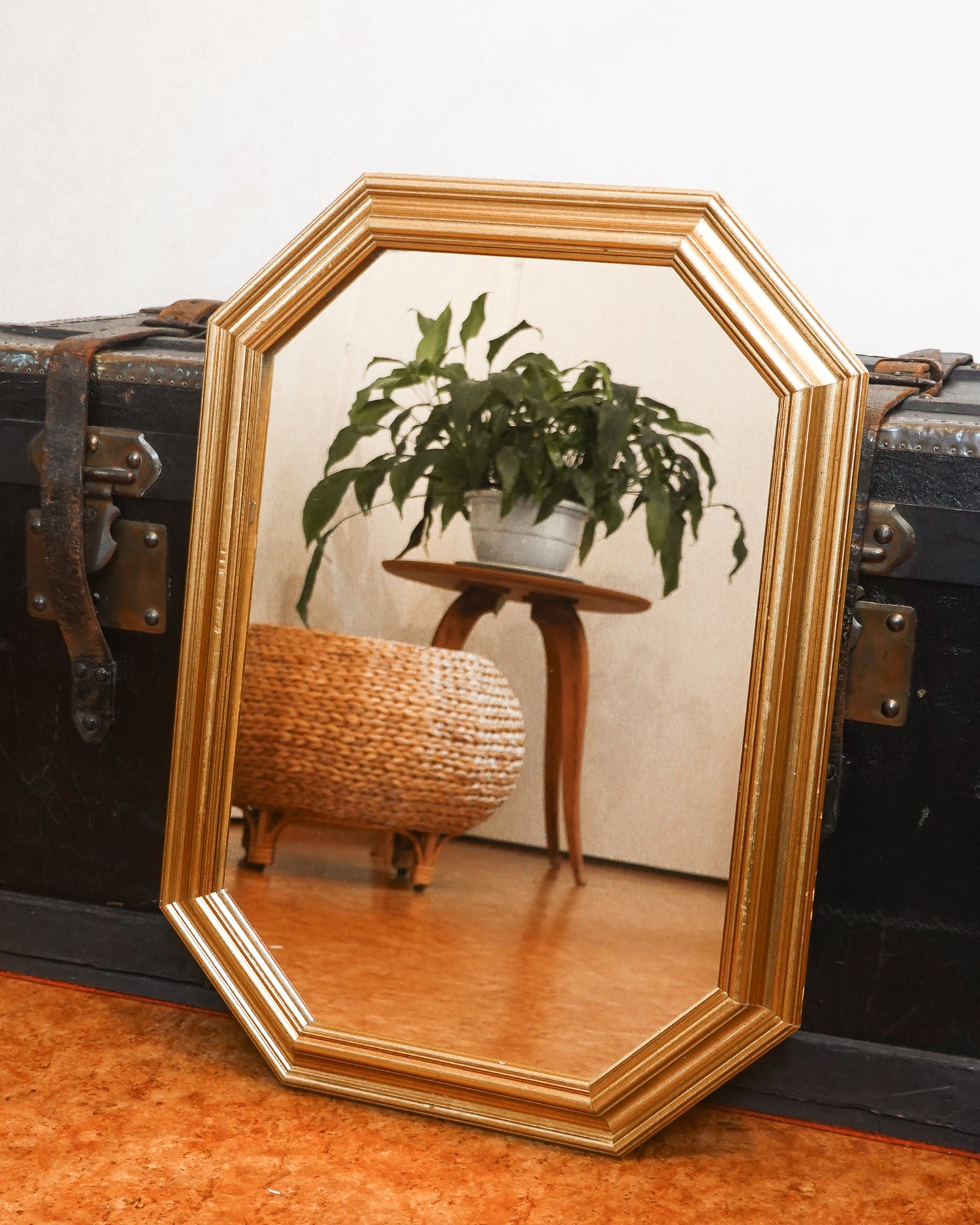 Miroir mural octogonal doré, style Art déco