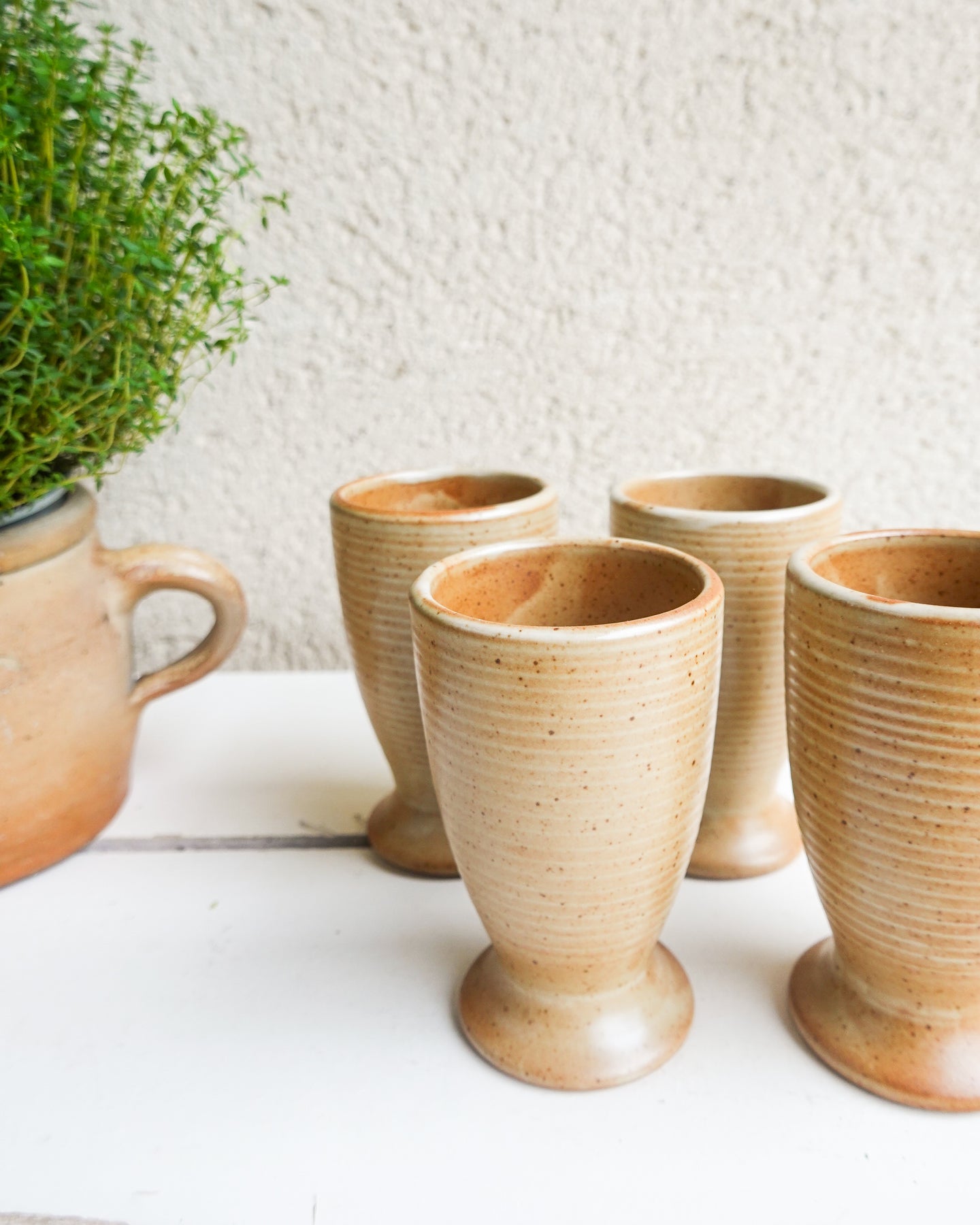 Lot de 4 mazagrans vintage en grès Village CNP