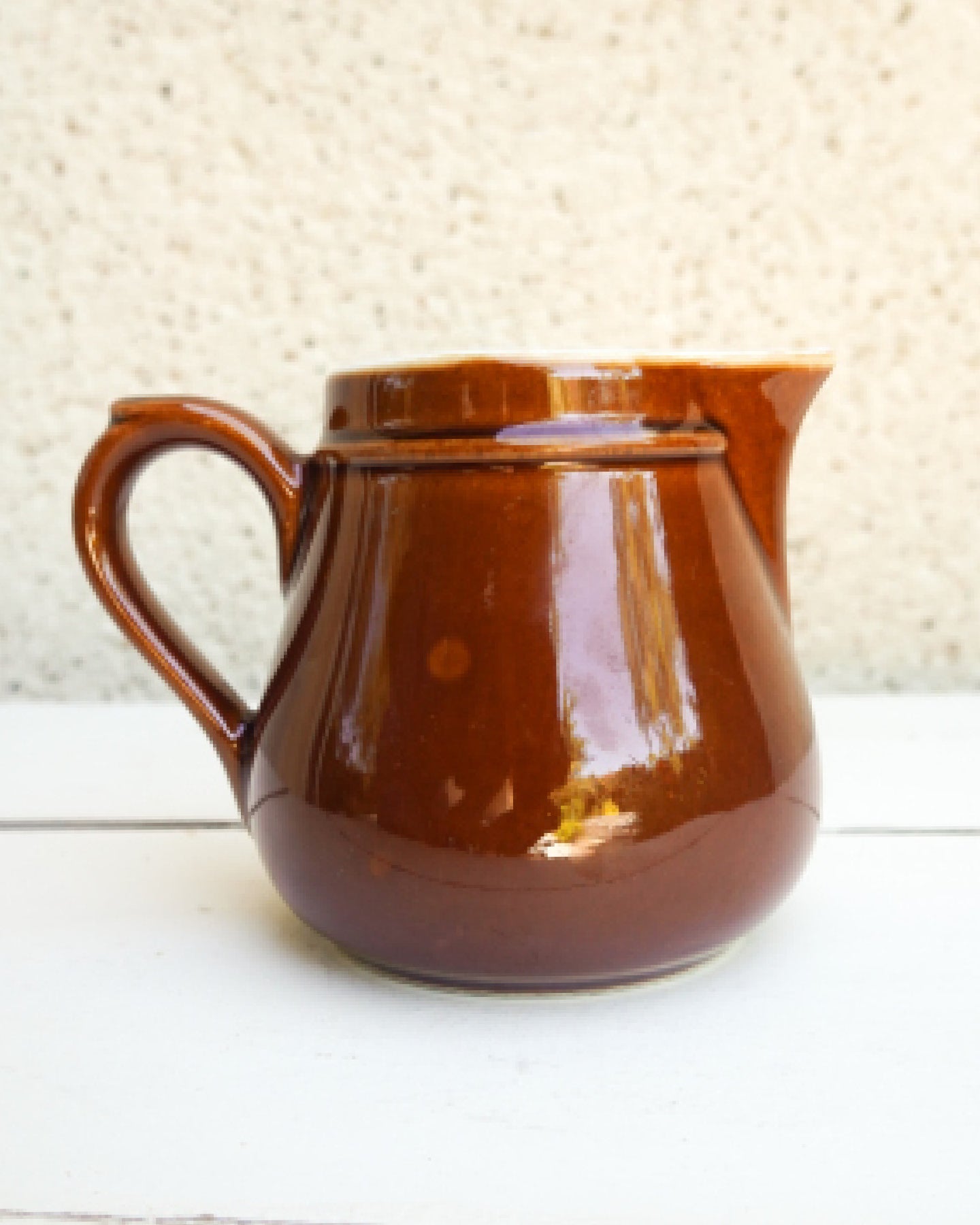 Petit pot à lait vintage, céramique marron et blanc, pour plantes ou ustensiles