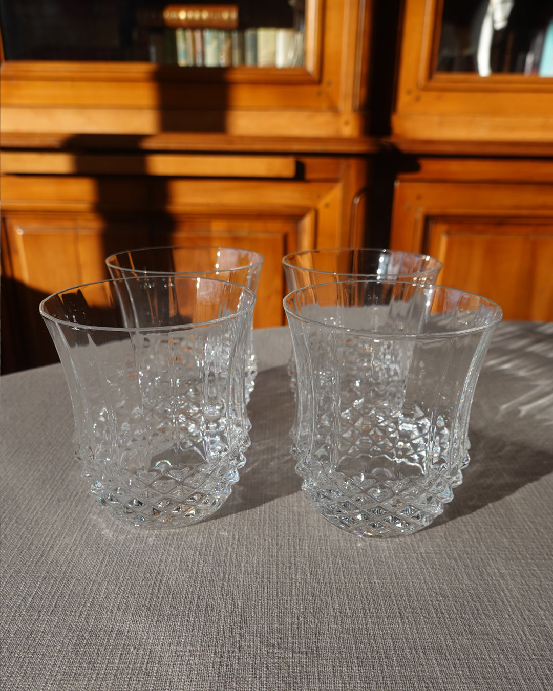 Lot de 4 verres à eau ciselés, Modèle Longchamp Cristal d'Arques, années 50/60
