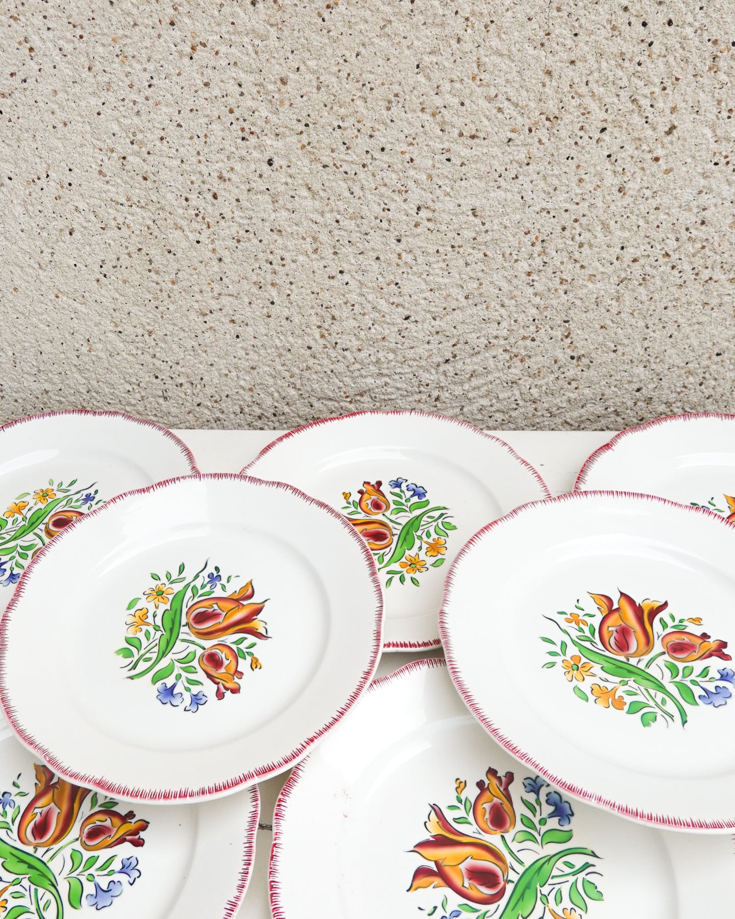 Lot de 8 assiettes plates vintage, Digoin Sarreguemines, modèle Lorraine