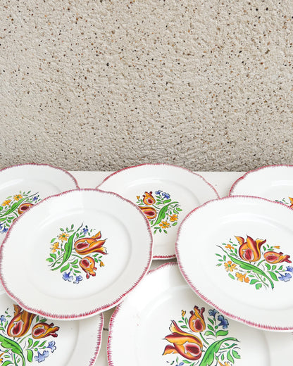 Lot de 8 assiettes plates vintage, Digoin Sarreguemines, modèle Lorraine