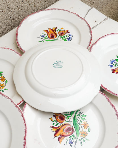 Lot de 8 assiettes plates vintage, Digoin Sarreguemines, modèle Lorraine