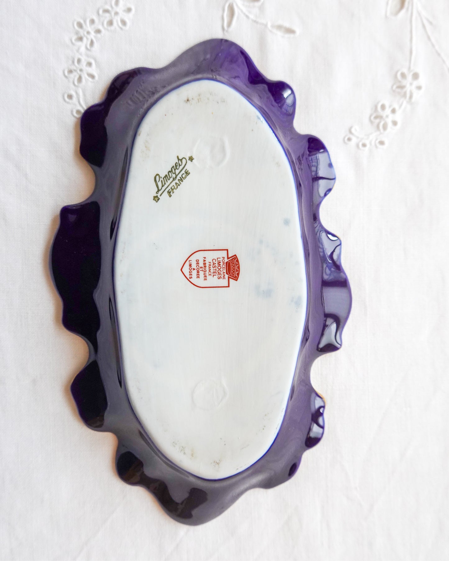 Petit plateau en porcelaine fine bleue cobalt / vide poche