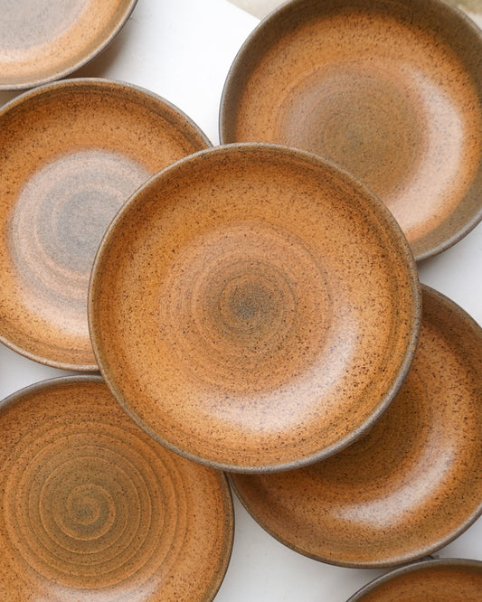 Lot de 10 assiettes creuses en grès brun Longchamp