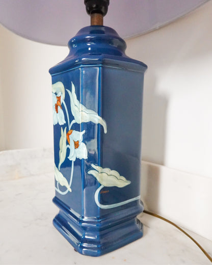 Lampe en céramique, motif peint à la main signé Drimmer, fabriqué en France