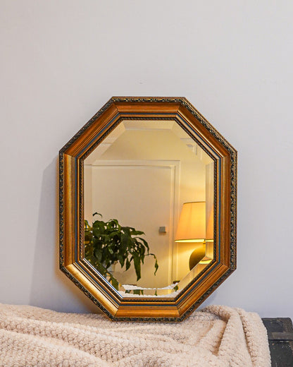 Miroir octogonal doré – cadre mouluré ancien au style baroque